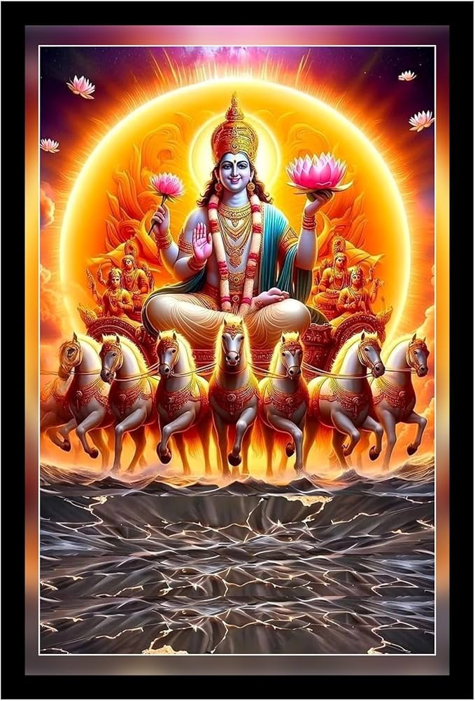 Surya Dev Hindu Religious Wall Art, Sun God with Seven Horses